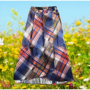 Samuel Dong Maxi Skirt Women XS Plaid Flowy Boho Peasant Zip Pocket Silky Spring